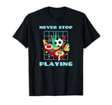 Never Stop Playing (with a print of a computer console) T-Shirt