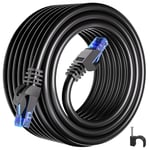 Cable Ethernet 20m,Cable RJ45 Cat 6 20m Câble Réseau Haut Débit,Long 23AWG Cable Internet 1000Mbps 250MHz,UTP Noir Cable LAN Rond Gigabit Cable Patch pour Routeur Switch Modem Xbox PC (20 Clips)