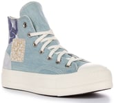 Converse A06821C All Star Lift Patchwork Lace Up Platform Blue Womens UK 3 - 8