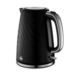 Swan SK14611BLK Windsor Rapid Boil Kettle with Removable Limescale Filter, Boil Dry Protection and Hidden Cord Storage, 1.7L, 3KW, Black