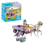 Playmobil 71496 Enfants avec calèche et Poney - Gamme Horses of Waterfall fabriquée avec Plus de 80% de matériaux recyclés ou biosourcés en Moyenne - Univers Horses of Waterfall - Dès 4 Ans