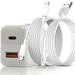 Snabb väggladdare 20W – USB-C PD & USB-A med Lightning- och USB-C-kabel (1m) 1x Laddare, 2x Kablar (1m)