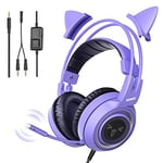 SOMIC G951S Purple Gaming Headset for PS4 PS5, Removable Cat Ear Headphone with Controller box Mic for Xbox one - 3.5mm Jack