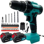 Perceuse Visseuse Sans Fil 21V Electrique Percussion tournevis Axe souple 26 Accessoires+2 Batterie3.0Ah+chargeur,Compatible MAKITA