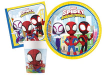 Ciao- Marvel Spider-Man Spidey and Amazing Friends 8 Personnes Kit Table Fête Party, AZ031, Multicolor, Assiettes Ø23cm, gobelets 200ml,Serviettes 33x33cm