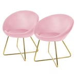 Lot 2 Chaises de salle à manger en velours dossier rond rose pieds en métal doré