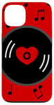 Coque pour iPhone 13 notes de musique disque vinyle album coeur rouge valentines vintage