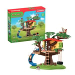 Cabane aventure dans les arbres, coffret de 60 pièces détaillées avec balançoire, 2 figurines d'enfant et figurines d'animaux,