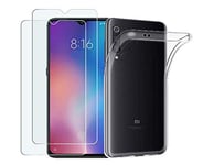 Novago Compatible avec XiaoMi mi 9 Se-Pack Coque Souple Transparente et Résistante Anti Choc + 2 Films Protection écran en Verre trempé 9H