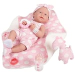 JC TOYS Poupée La Newborn Nouvellement née de 38 cm en Vinyle Doux, vêtements et 5 Accessoires, Fille, Rose, conçue en Espagne par Berenguer, 2 Ans