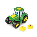 TOMY John Deere - Jouet Enfant Johnny Le Tracteur Formes et Chiffres 46654, Mini Tracteur pour Apprendre les Formes, les Couleurs et les Chiffres, Tracteur Jouet Adapté aux Enfants de 18mois+