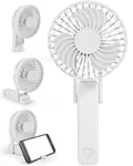 Handheld Fan Portable, Usb Rechargeable Hand Held Fan Long Last 12h Working, Mini Hand Fan Silent, Small Desk Fan Folding, Battery Operated Fans, Electric Travel Fan with Phone Stand White