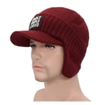 Winter Hat Scarf Skullies Beanies for Men Knitted Hat Women Mask Thick Balaclava Earflap Wool Bonnet Male Beanie Hats Cap for Running Fishing Cycling (Color : Wine red)