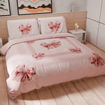 PETTI Artigiani Italiani - Housse de Couette Une Place et demie 200 x 200 cm, Parure de lit Microfibre avec Impression numérique + 1 taie d'oreiller 50 x 80 cm - Made in Italy - Noeud Rose