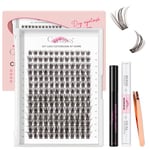 Crislashes Brown Lashes Clusters Kit, Cluster Lashes Brown D Curl 168PCS Mix8-16mm, Lash Extension Kit with Lash Bond and Seal, Lash Remover and Applicator, Wispy & Natural Eyelashes Kit (Brown)