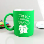 eBuyGB Personalised Coffee Mug, Neon Green Baby Yoda Mug, 310ml Star Wars Themed Tea Cup, Funny Gifts for Godparents (Yoda Best Godmother)