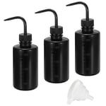 PATIKIL 250ml Wash Bottle, 3pcs Plastic Squeeze Bottle Narrow Mouth Bottle Tools with Funnel Foam Bottle for Green Soap Cleaning Washing Irrigation, Black