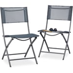 Chaise de jardin lot de 2 pliable plastique et métal chaise balcon pliante camping terrasse wave HxlxP: 87 x 55 x 48,5 cm, anthracite gris - Relaxdays