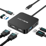 Usb C Hub Dual Hdmi 4K 60Hz,Usb C À Double Adaptateur Hdmi Avec 100W Pd,Transfert De Données 5Gbps,Usb C Station D'Accueil Adaptateur Double Moniteur Pour Dell Xps/Macbook/Surface/Lenovo