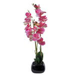 Leaf Design 70cm Artificial Orchid Light Pink with Black Ceramic Planter