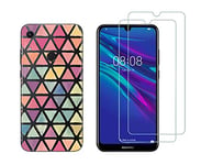 NOVAGO Compatible avec Huawei Y6 2019 /Honor 8A -Coque Souple Solide Anti Choc avec Impression + 2 Films Protection écran Verre trempé résistant (Coque+ 2 Films, Triangles)