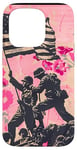 Coque pour iPhone 15 Pro Rose Pop Art Floral Iwo Jima Drapeau Américain Levage