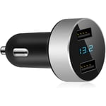 1 chargeur de voiture double USB, sortie 4,8 A, voltmètre pour allume-cigare, compatible avec Apple iPhone, iPad, Samsung Galaxy, LG, Google Nexus,