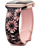 Maledan Floral Engraved Strap Compatible with Apple Watch Straps 41mm 40mm 38mm 42mm for Women, Two-Tone Flower Soft Silicone Sport Band for iWatch Strap SE Series 10 9 8 7 6 5 4 3 2 1, Black/Pink