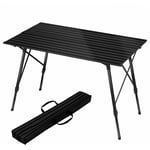 Table de Camping Pliable en Aluminium, 120x68, 5cm, Table Pliante Réglable en Hauteur, Table de Voyage, Table de Pique-Nique, Noir - Woltu