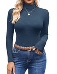 Ekouaer Vêtements Chauds à Col Roulé pour Haut Thermique Femme sous Pull Femme Respirante, Bleu Marine, XXL