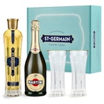 Kit cocktail St-Germain Spritz avec liqueur de sureau 70cl / 700ml, Prosecco MARTINI 75cl / 750ml, et deux verres à spritz St-Germain