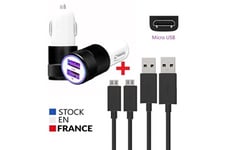 PH26 Chargeur pour téléphone mobile Pack chargeur auto + 2 câbles micro usb huawei honor holly 4 plus ultra-puissant et rapide 2x (5v / 2,1a) 1m - noir