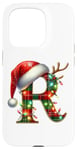 Coque pour iPhone 15 Pro Red Christmas Plaid Initial R Monogrammed Santa Hat Letter R