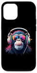 Coque pour iPhone 15 Singe coloré avec écouteurs et lunettes Singe musical