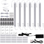 LED Dimmable Under Counter Lighting Kit, 6 Pack 24V Cabinet Strip Lights with Rotary dimmer, Plug in Linkable Bar Lights for Kitchen, Showcase, Cupboard, Closet, Shelf Lighting, 30CM 6000K Day White