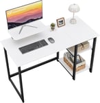 Bureau d`Ordinateur avec Support de Moniteur, Bureau Blanc 120cm avec étagères de Rangement Réversibles Ordinateur Portable Bureau Gaming pour Petit Bureau et Postes de Travail, Blanc