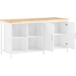 SoBuy KNL09-WN îlot Central de Cuisine avec Plan de Travail en Bois d'hévéa, Desserte de Cuisine, Placard de Cuisine avec 2 Portes, 4 Cubes