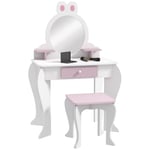 Kids Dressing Table with Mirror and Stool, Rabbit Design, for Ages 3-6 Years