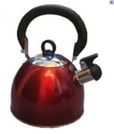 Stainless Steel Whistling Kettle with Foldable Handle 2.5L Red