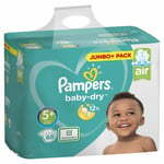 68 x Pampers Baby-Dry Nappies Size 5+ Jumbo+ with 3 Air Channels, up to 12 Hours