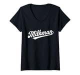 Womens Milkman Funny Cow Juice Glass Bottle Dairy Farms Gift V-Neck T-Shirt