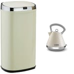 Morphy Richards 971503 Chroma Square Sensor Bin with Infrared Technology, Cream, 42 Litre & Vector Pyramid Kettle 108132 Traditional Kettle Cream