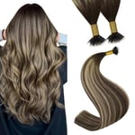 YoungSee Extension Cheveux Naturel Nano Ring Balayage 50 cm Extension Nano Ring Balayage Extension Cheveux Naturel Balayage à Froid Brun Fonce avec Blond Cendre Extension Anneaux Balayage 50Brin/50G