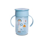 Suavinex, Tasse d'Apprentissage avec Disque Anti-Fuite, Magic Cup Rebord Antifuite 360°, à partir de 12 Mois, Anses Amovibles, avec Couvercle hygiénique, 340 ml, Forêt Bleu