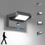 LED Applique Murale Extérieur/intérieur avec Détecteur de Mouvement,12W Moderne Éclairage Lampe avec Panneau Rotatif Imperméable IP65 6500K Blanc Froid,Luminaire Murale pour Entrée Jardin,Gris Foncé