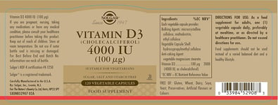 Solgar 4000IU Vitamin D3 - Healthy Teeth and Bones - Better Calcium Absorption -