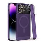 Dqtaoply Coque pour iPhone 14 Pro, Ultra Fine Anti Rayures [Respirable Conçu] PC Dur Case Verre Trempé Caméra Protection avec Magnétique pour iPhone 14 Pro（Violet）