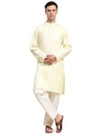 SKAVIJ Mens Tunic Kaftan Cotton Kurta Pajama Indian Casual Yoga Henley Side Split Gown Pants Shirt Set (Beige, X-Large)