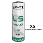 Saft LS14500 Li-SOCI2 Lithium Thionyl Chloride 3.6V AA Batteries x 5