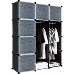 Diy Armoire Plastique à Monter Soi-Même Système d'étagères Enfichables avec Porte Penderie - 12 Cubes Noir Naizy